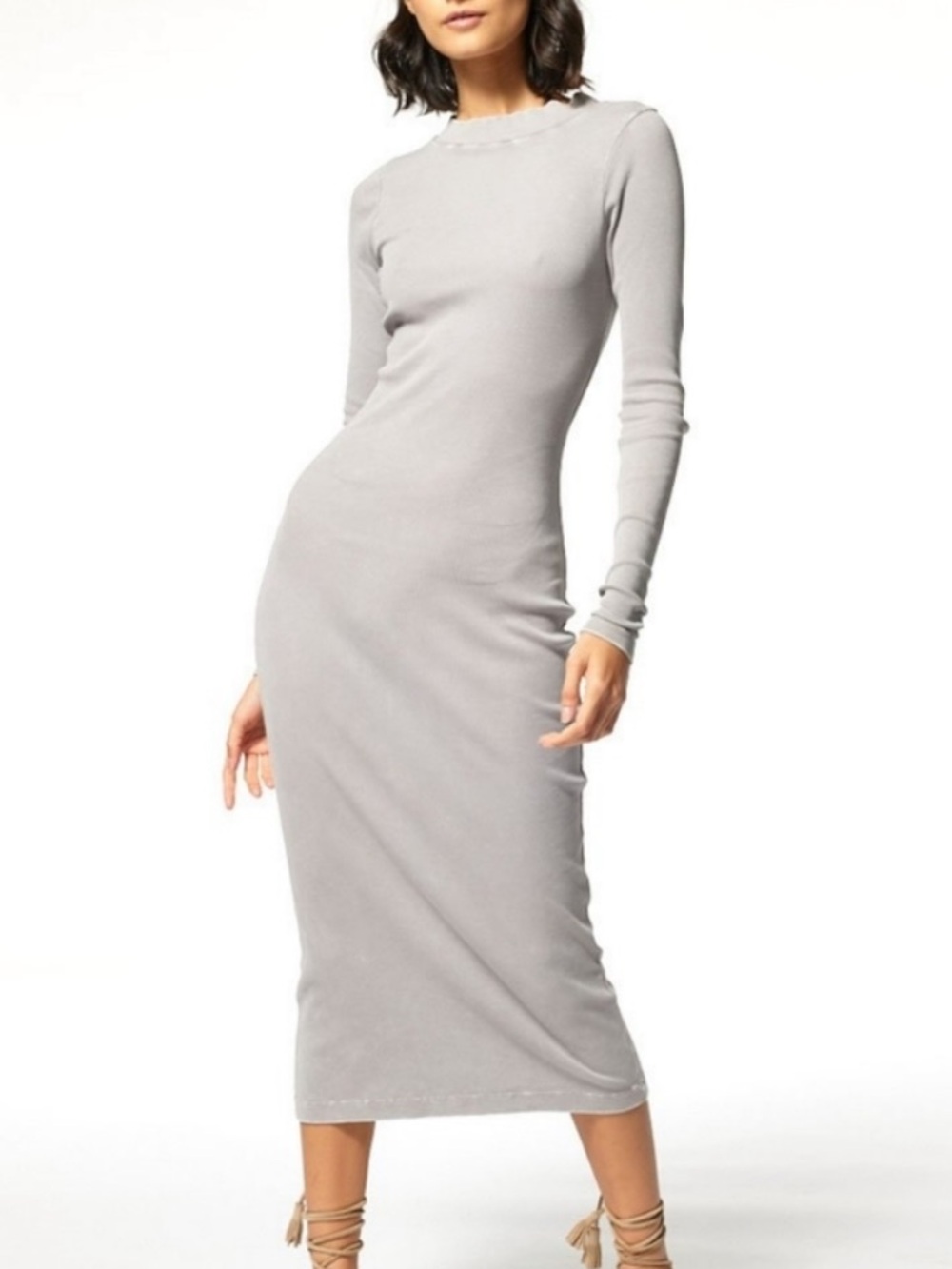 Young Fabulous & Broke Slim-Fit Long Sleeve Midi Dress in Light Gray
